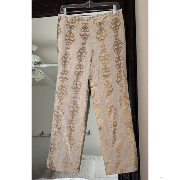 Tory Burch Gold Jacquard Pants - Picture 1 of 3